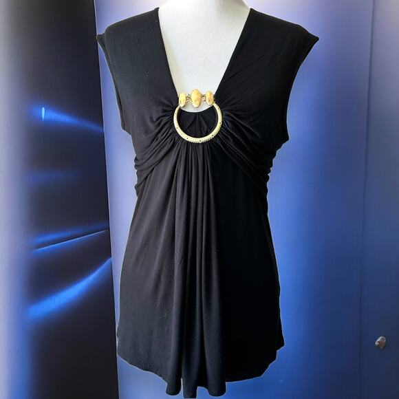 Cache Sexy Gold Embellished V-Neck Plunge Top EUC - Picture 1 of 8